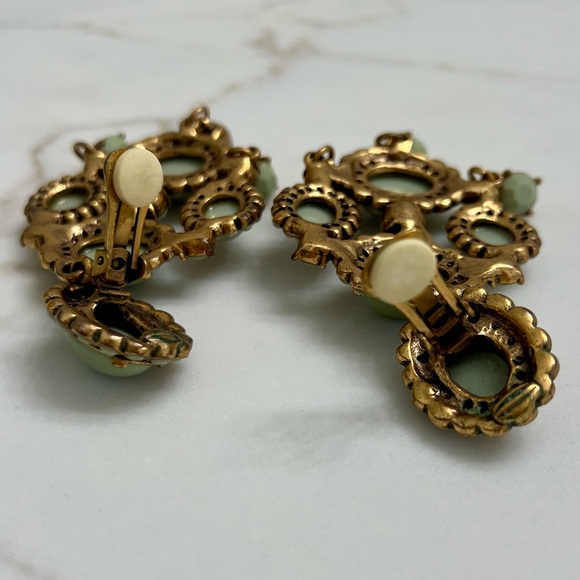 Oscar de la Renta Cabochon Chandelier Earrings - Seafoam and Gold - Picture 8 of 8